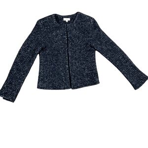 Elan Jackie-Style Boucle Tweed Jacket size Small Metallic Thread Raw Hem Lined